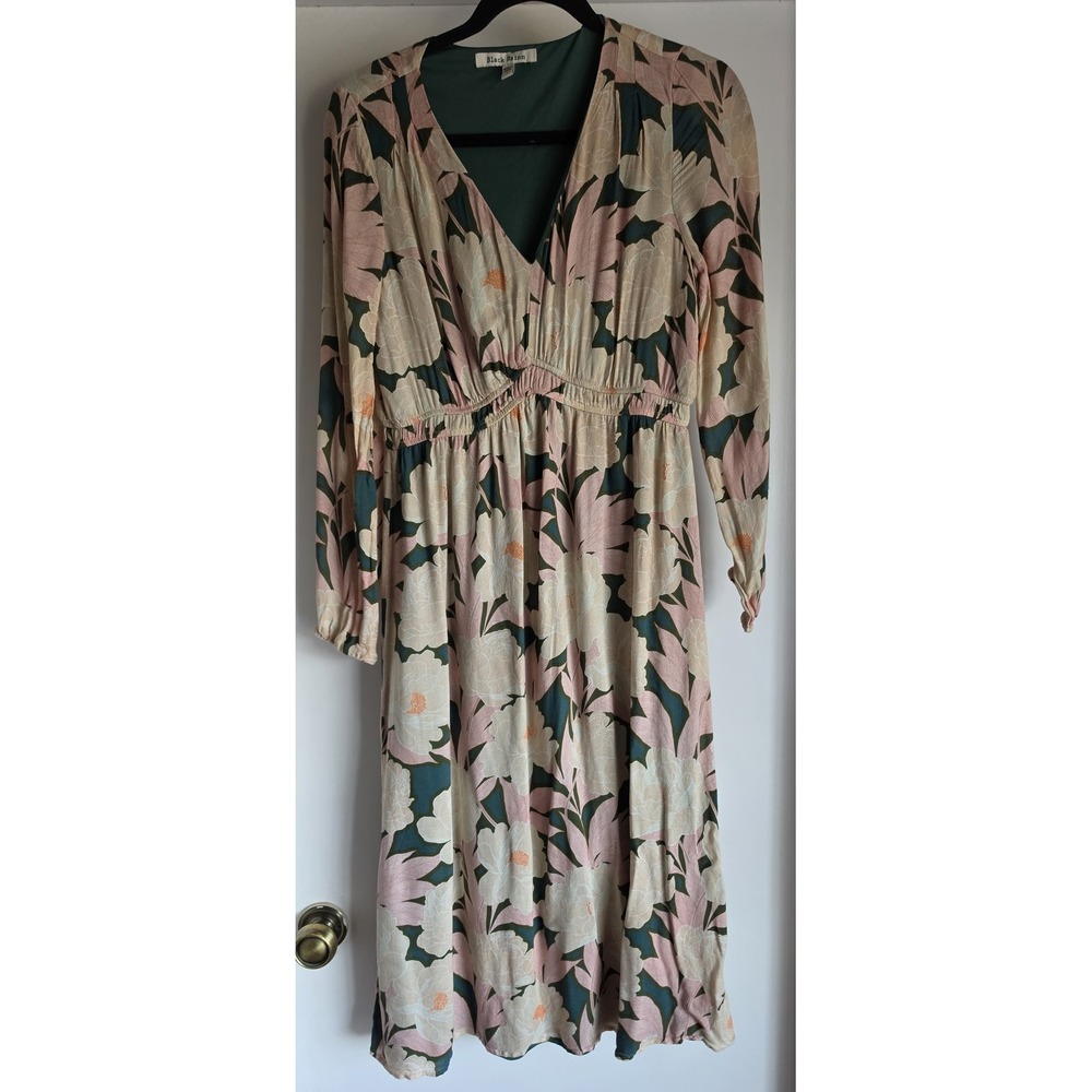 Black Rainn Maxi Dress S Floral Boho V-Neck Pink Green Wedding Guest